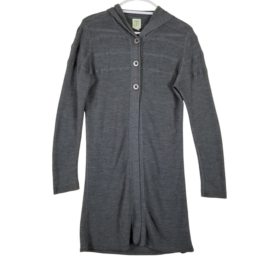 Title Nine Womens Washable Wool Hooded Longline Cardigan Sweater Gray Large